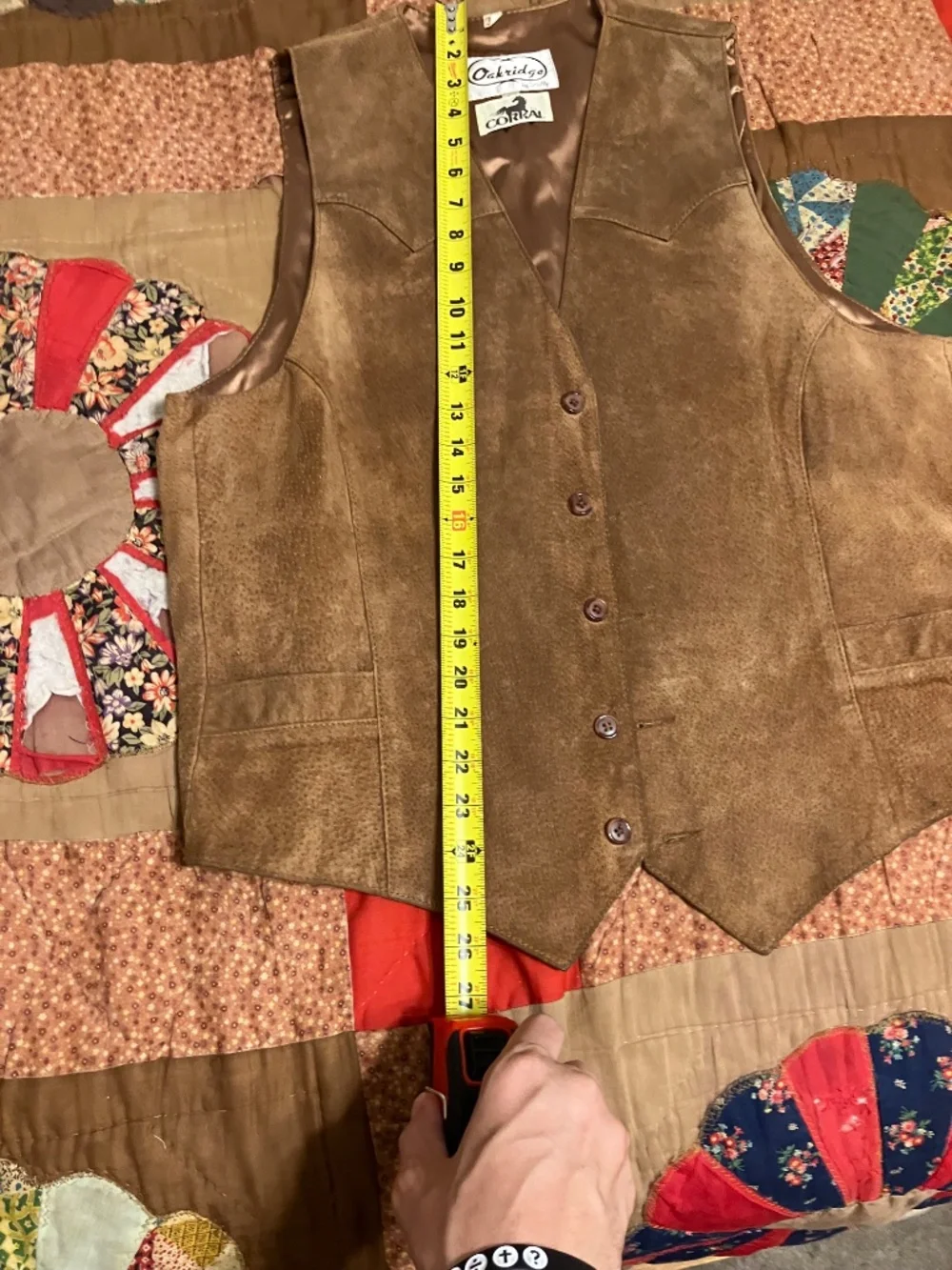 Scully Mens Tan Brown Leather Western Cowboy Vest Size 44 Button Front Yoke